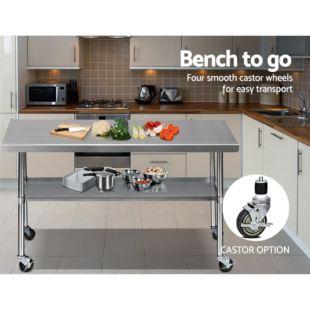Marlook 1829x760mm Stainless Steel Kitchen Bench with Wheels 430