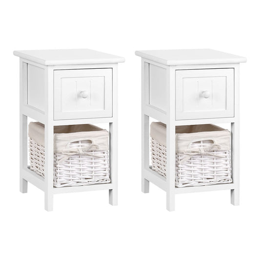 Marlook Bedside Table 1 Drawer with Basket Rustic White X2