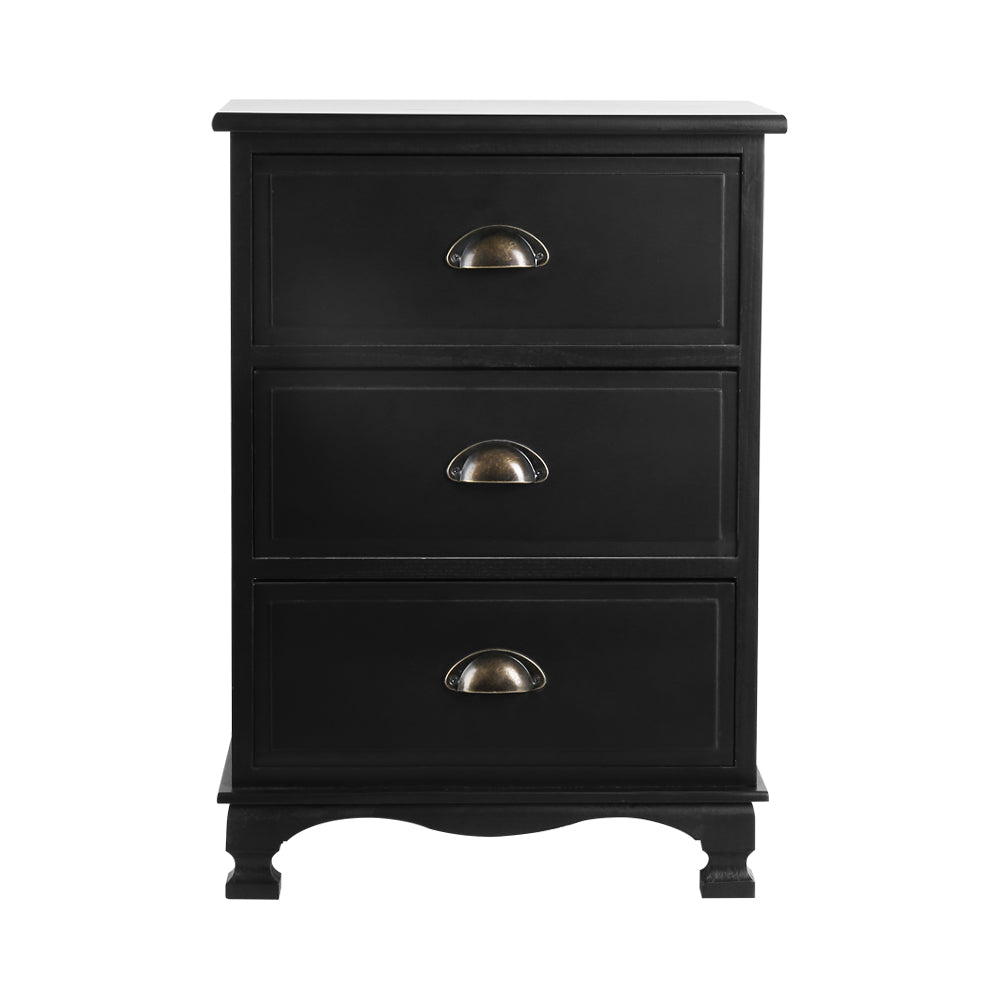 Marlook Bedside Table 3 Drawers Vintage - THYME Black
