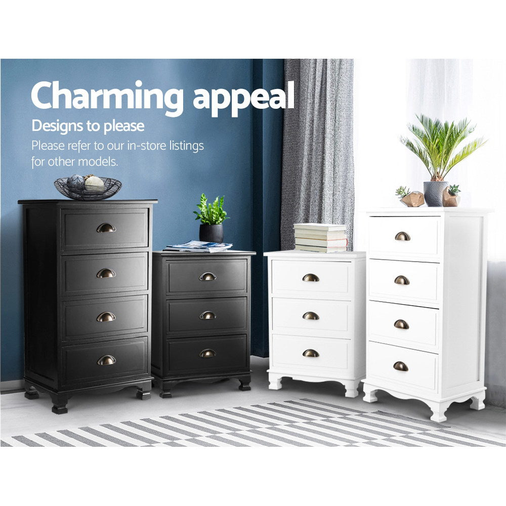 Marlook Bedside Table 3 Drawers Vintage - THYME Black