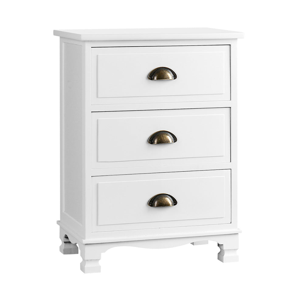 Marlook Bedside Table 3 Drawers Vintage - THYME White