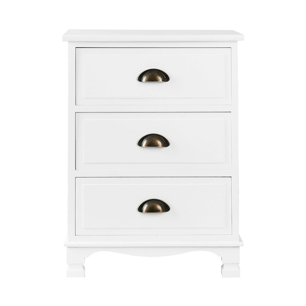 Marlook Bedside Table 3 Drawers Vintage - THYME White
