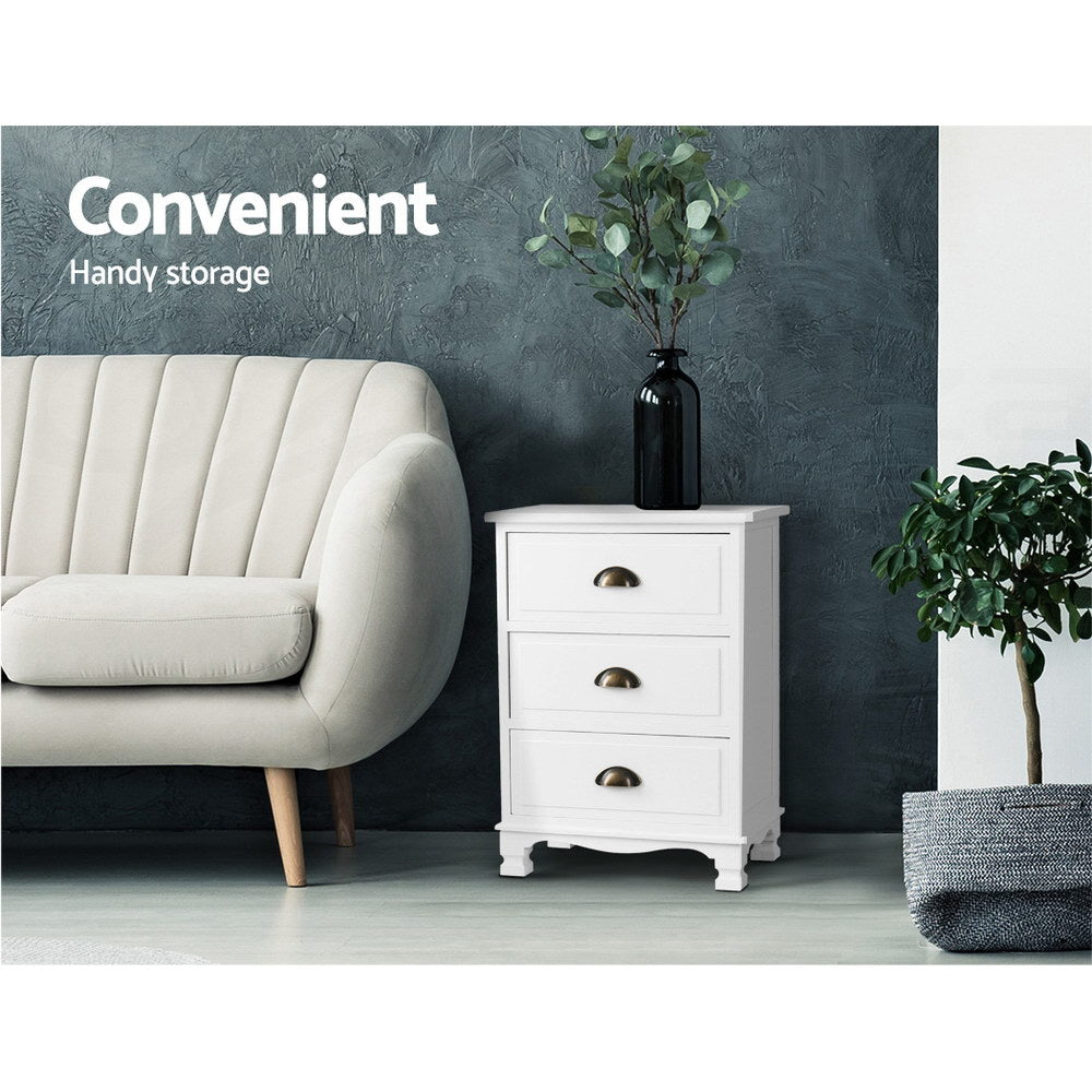 Marlook Bedside Table 3 Drawers Vintage - THYME White