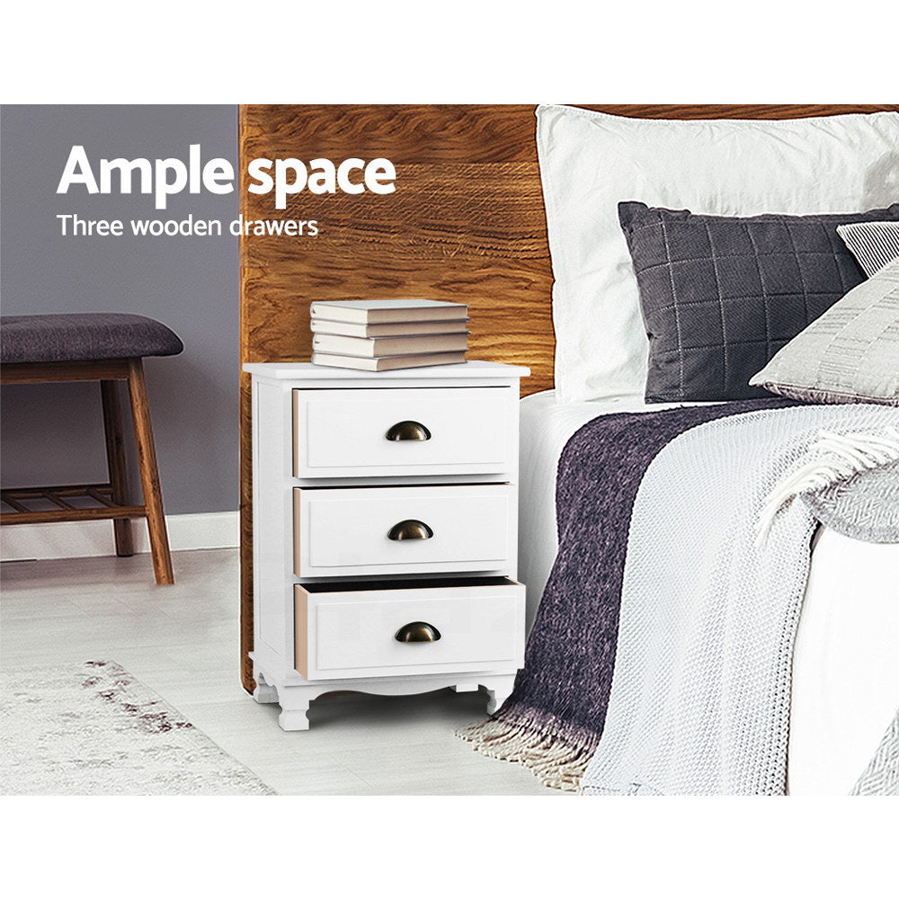 Marlook Bedside Table 3 Drawers Vintage - THYME White