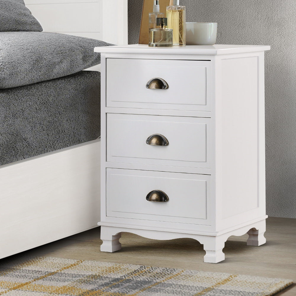 Marlook Bedside Table 3 Drawers Vintage - THYME White
