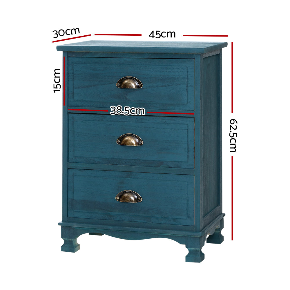 Marlook Bedside Table 3 Drawers Vintage - THYME Blue