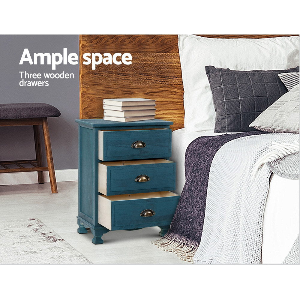 Marlook Bedside Table 3 Drawers Vintage - THYME Blue