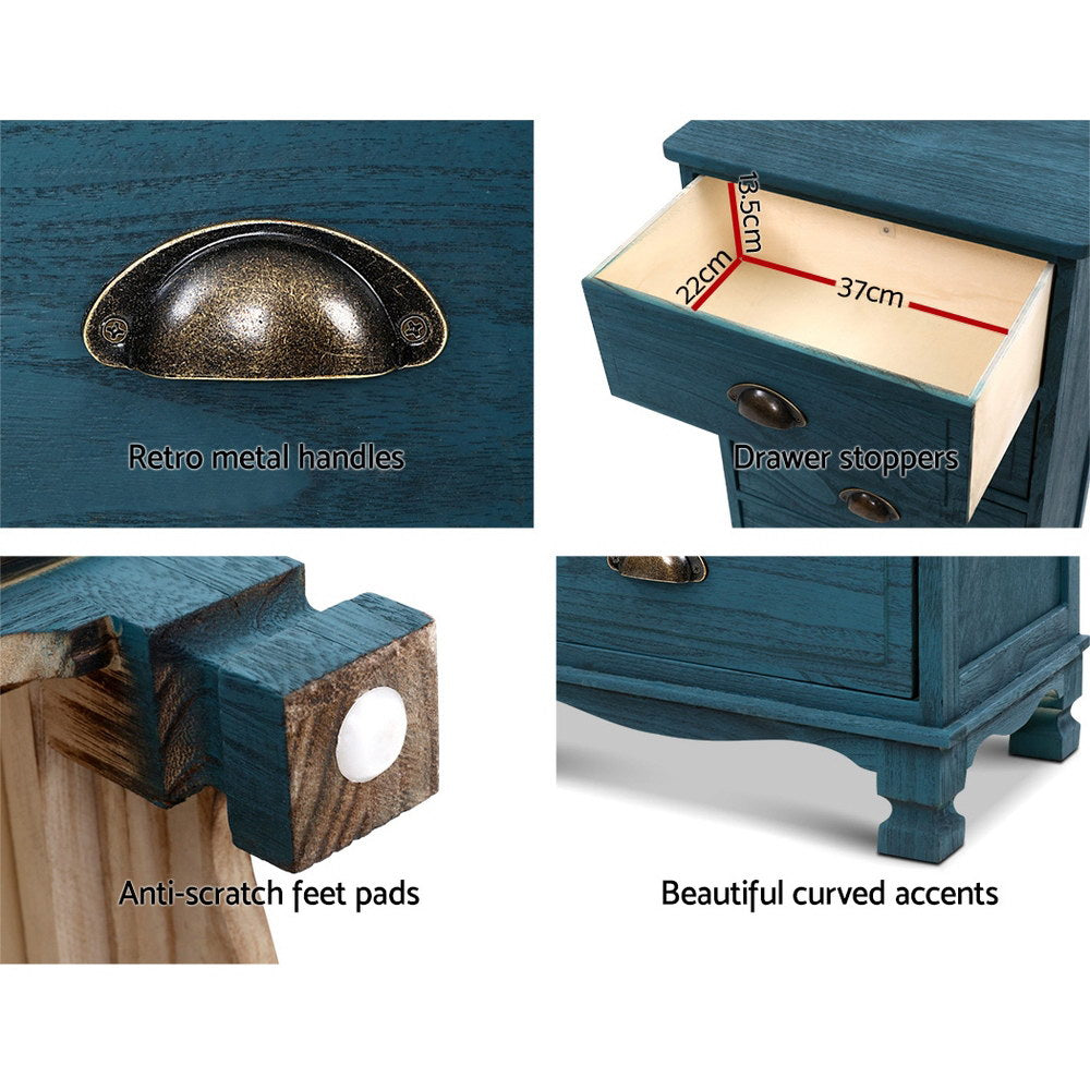 Marlook Bedside Table 3 Drawers Vintage - THYME Blue
