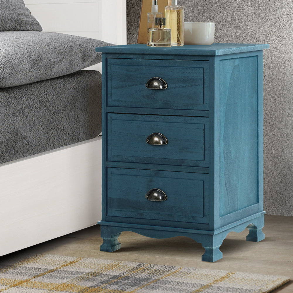 Marlook Bedside Table 3 Drawers Vintage - THYME Blue