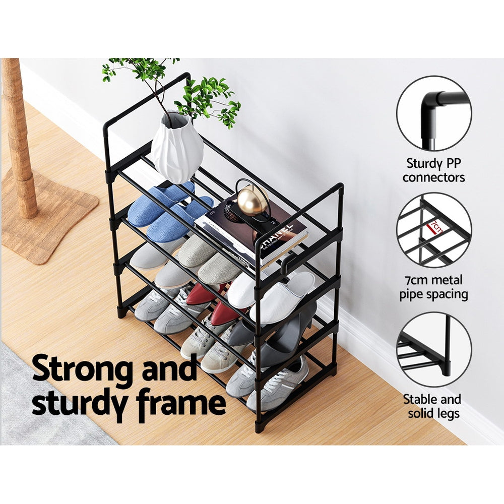 Marlook Shoe Rack Cabinet Stackable 4-tier 12 Pairs Black