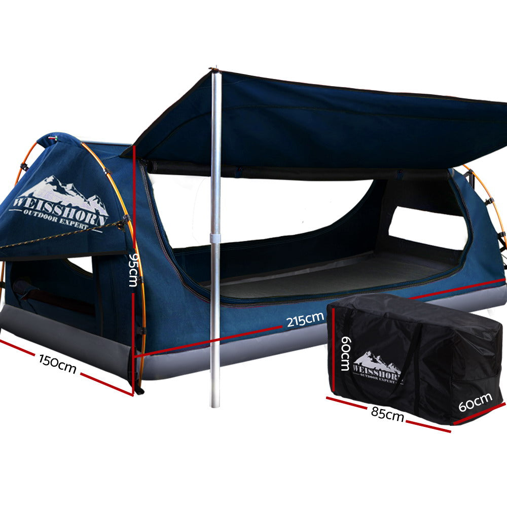 Marlook Double Swag Camping Swags Canvas Free Standing Dome Tent Dark Blue 4CM