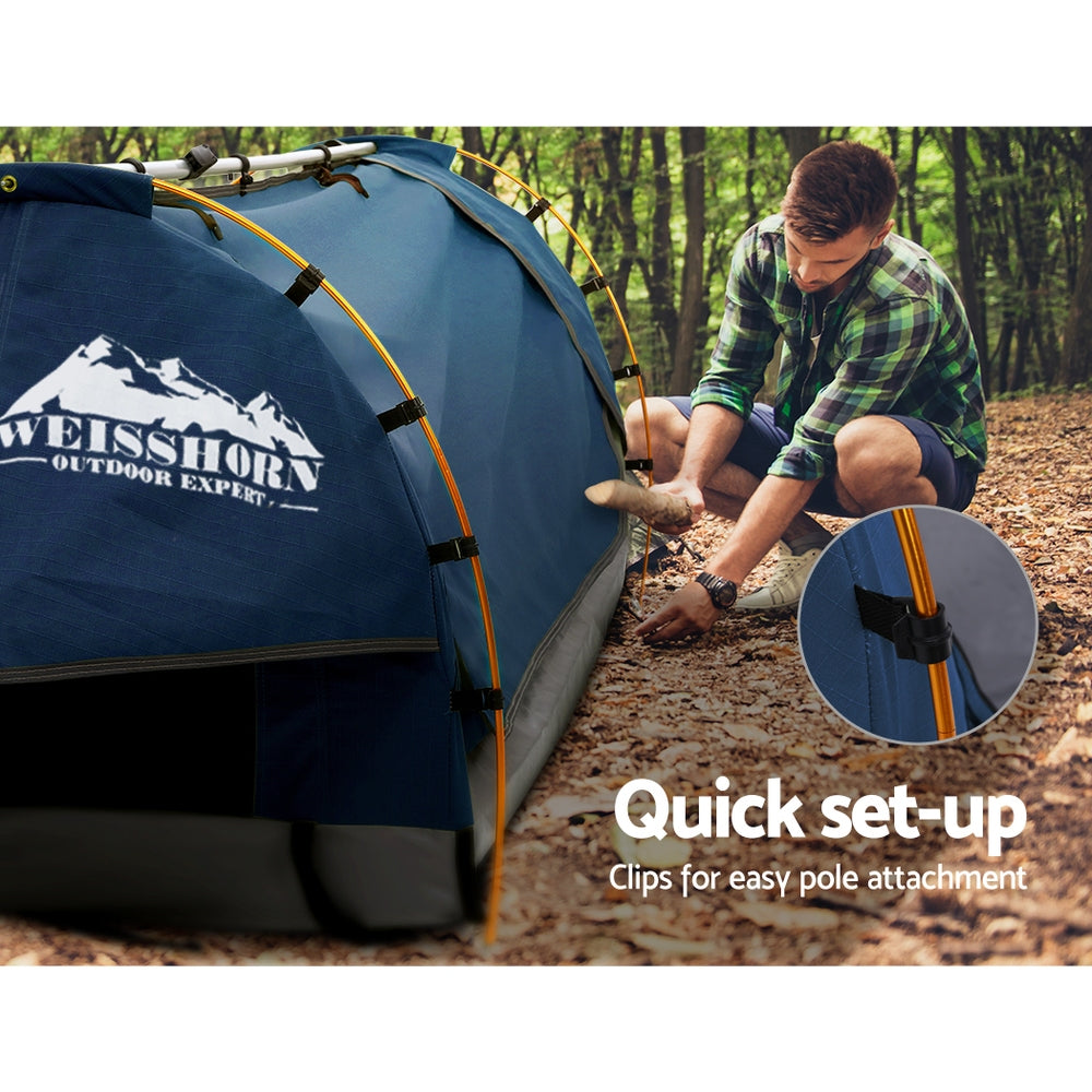 Marlook Double Swag Camping Swags Canvas Free Standing Dome Tent Dark Blue 4CM