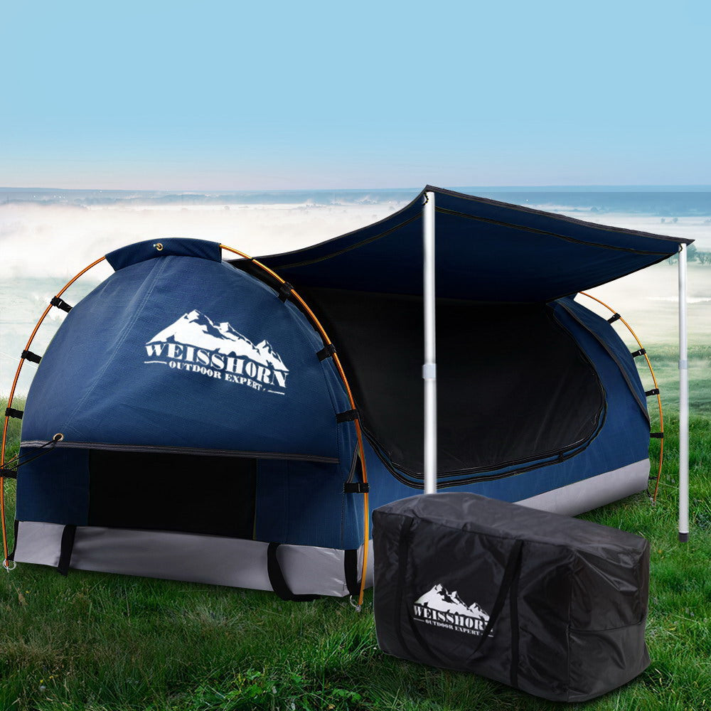 Marlook Double Swag Camping Swags Canvas Free Standing Dome Tent Dark Blue 4CM