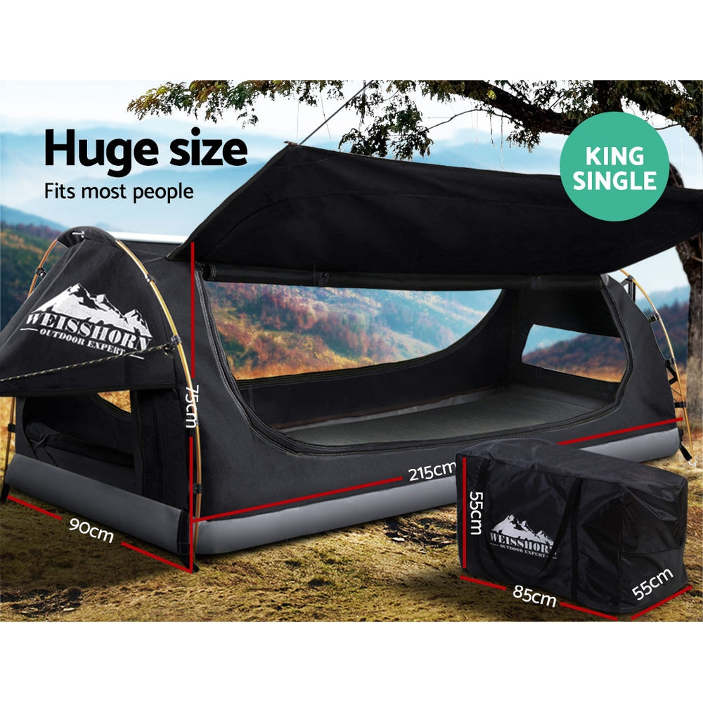 Marlook King Single Swag Camping Swags Canvas Free Standing Dome Tent Grey