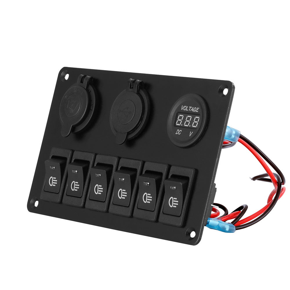 Marlook 6 Gang 12V Switch Panel For Car Boat Marine USB ON-OFF LED Rocker Toggle