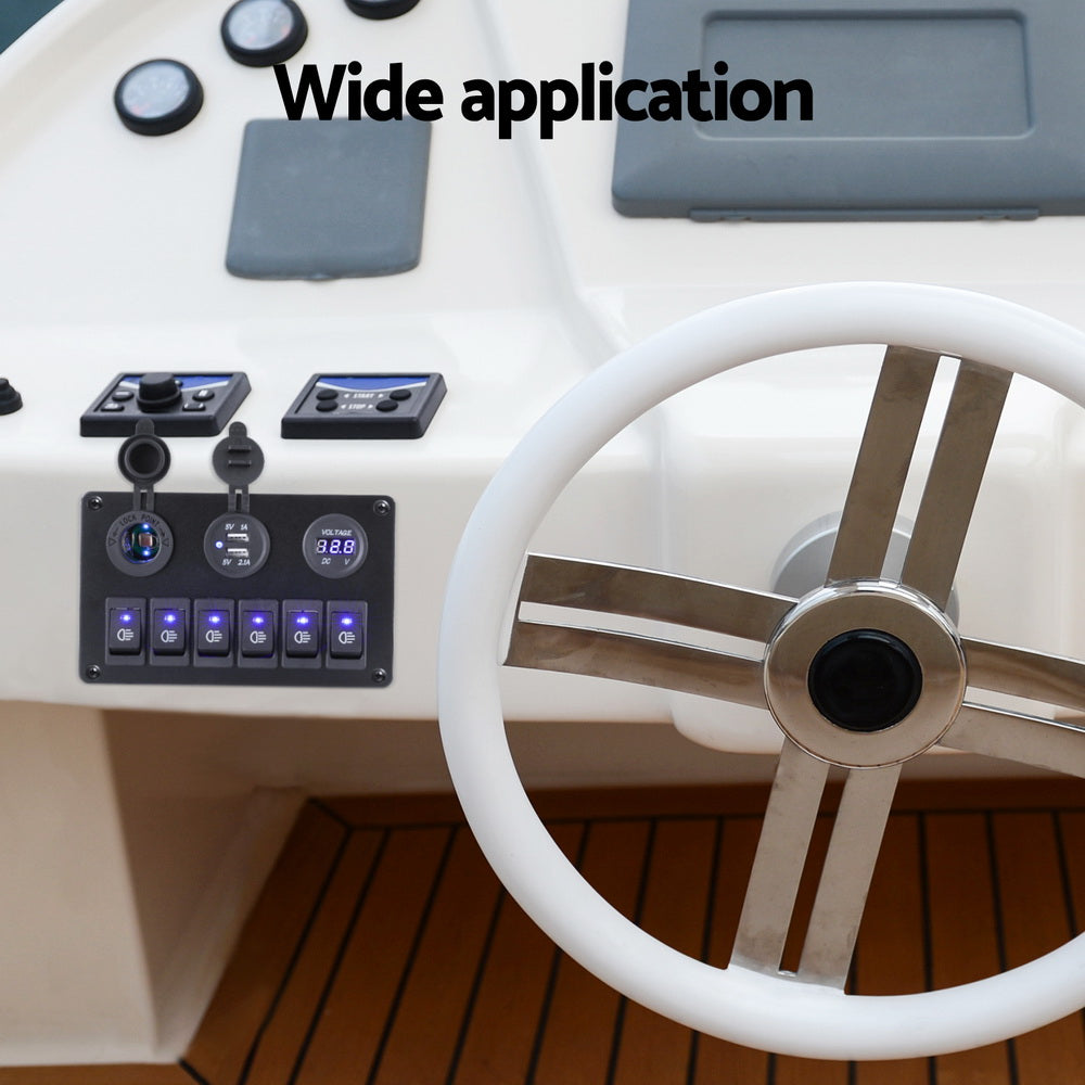 Marlook 6 Gang 12V Switch Panel For Car Boat Marine USB ON-OFF LED Rocker Toggle