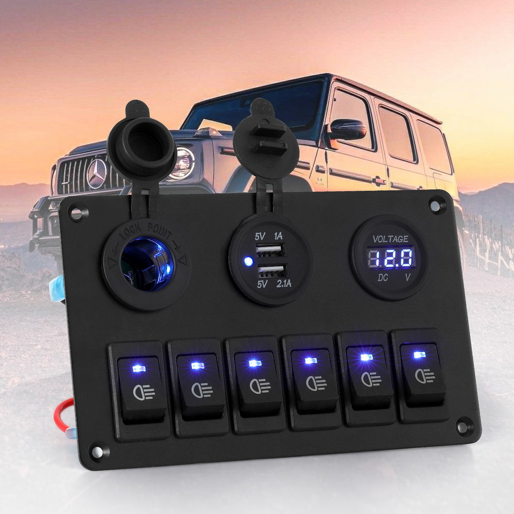 Marlook 6 Gang 12V Switch Panel For Car Boat Marine USB ON-OFF LED Rocker Toggle