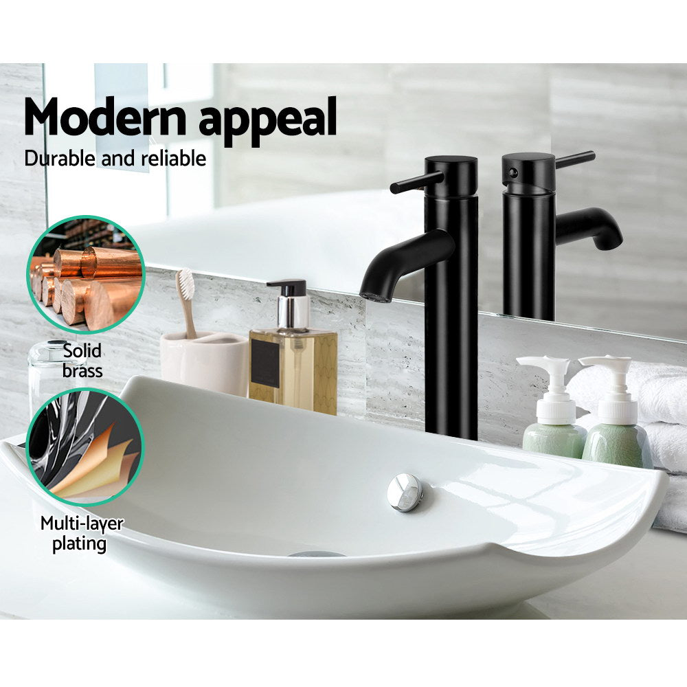 Marlook Bathroom Basin Mixer Tap Round Tall Faucet Vanity Laundry Black