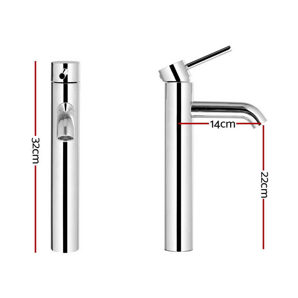Marlook Bathroom Basin Mixer Tap Round Tall Faucet Vanity Laundry Chrome