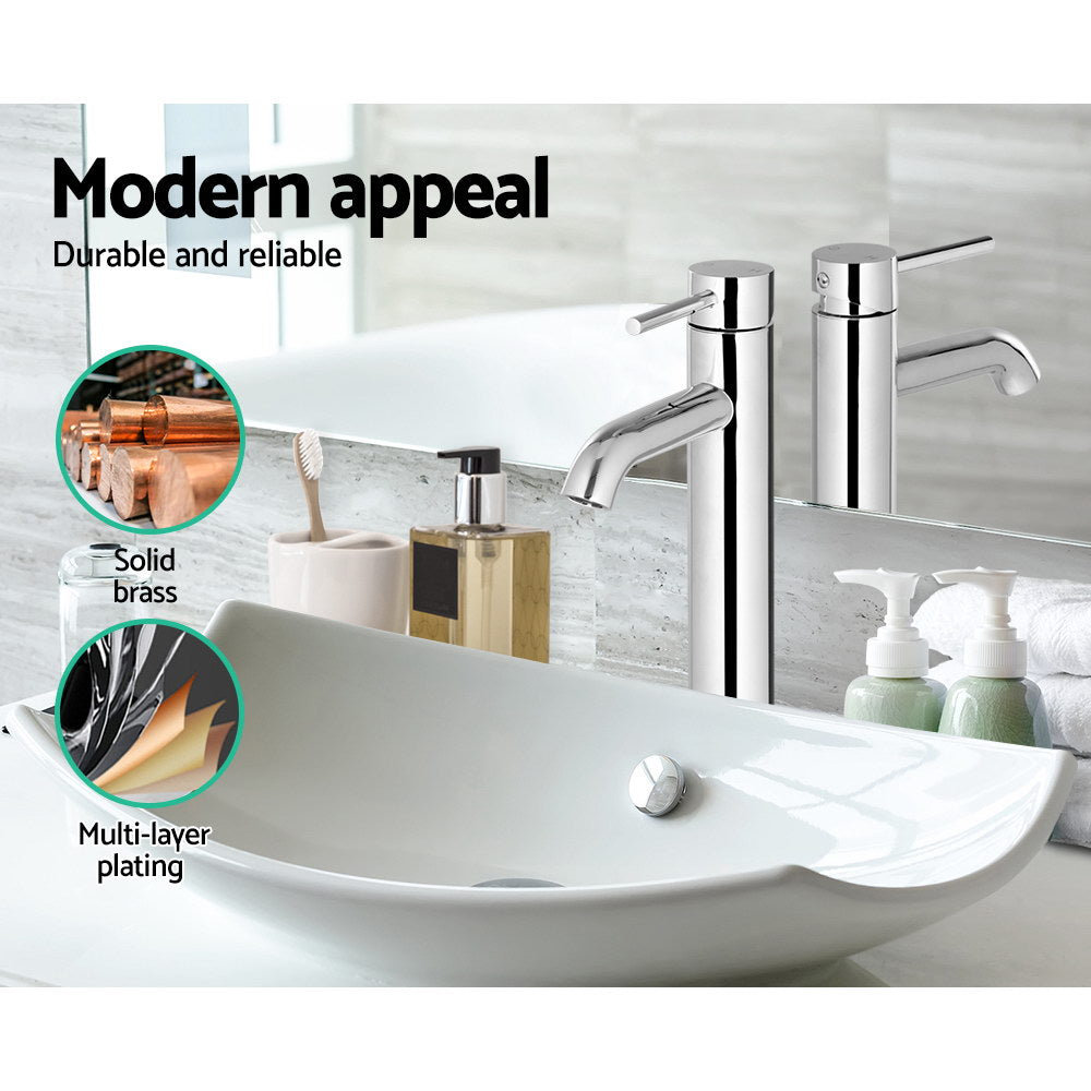 Marlook Bathroom Basin Mixer Tap Round Tall Faucet Vanity Laundry Chrome