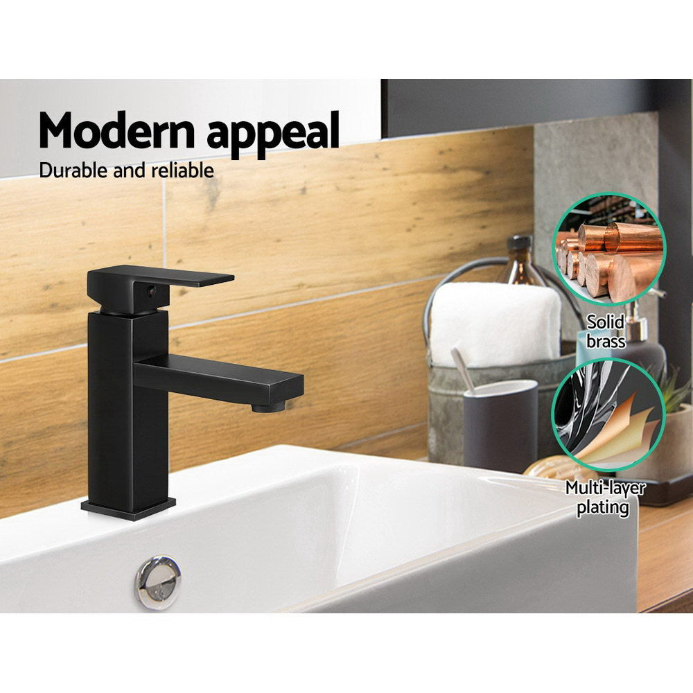 Marlook Bathroom Basin Mixer Tap Square Faucet Vanity Laundry Black