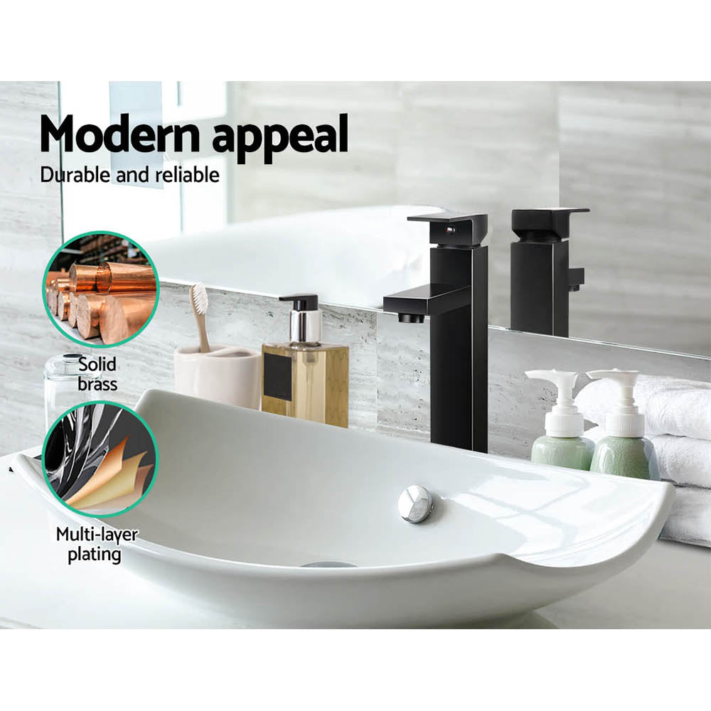 Marlook Bathroom Basin Mixer Tap Square Tall Faucet Vanity Laundry Black