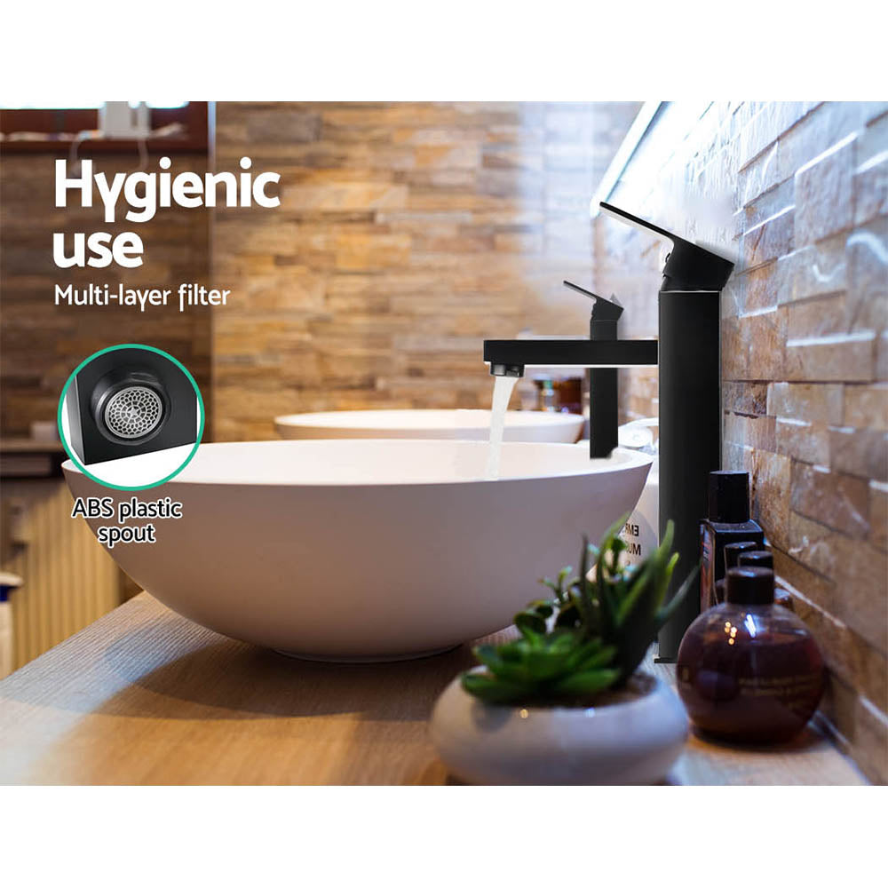 Marlook Bathroom Basin Mixer Tap Square Tall Faucet Vanity Laundry Black