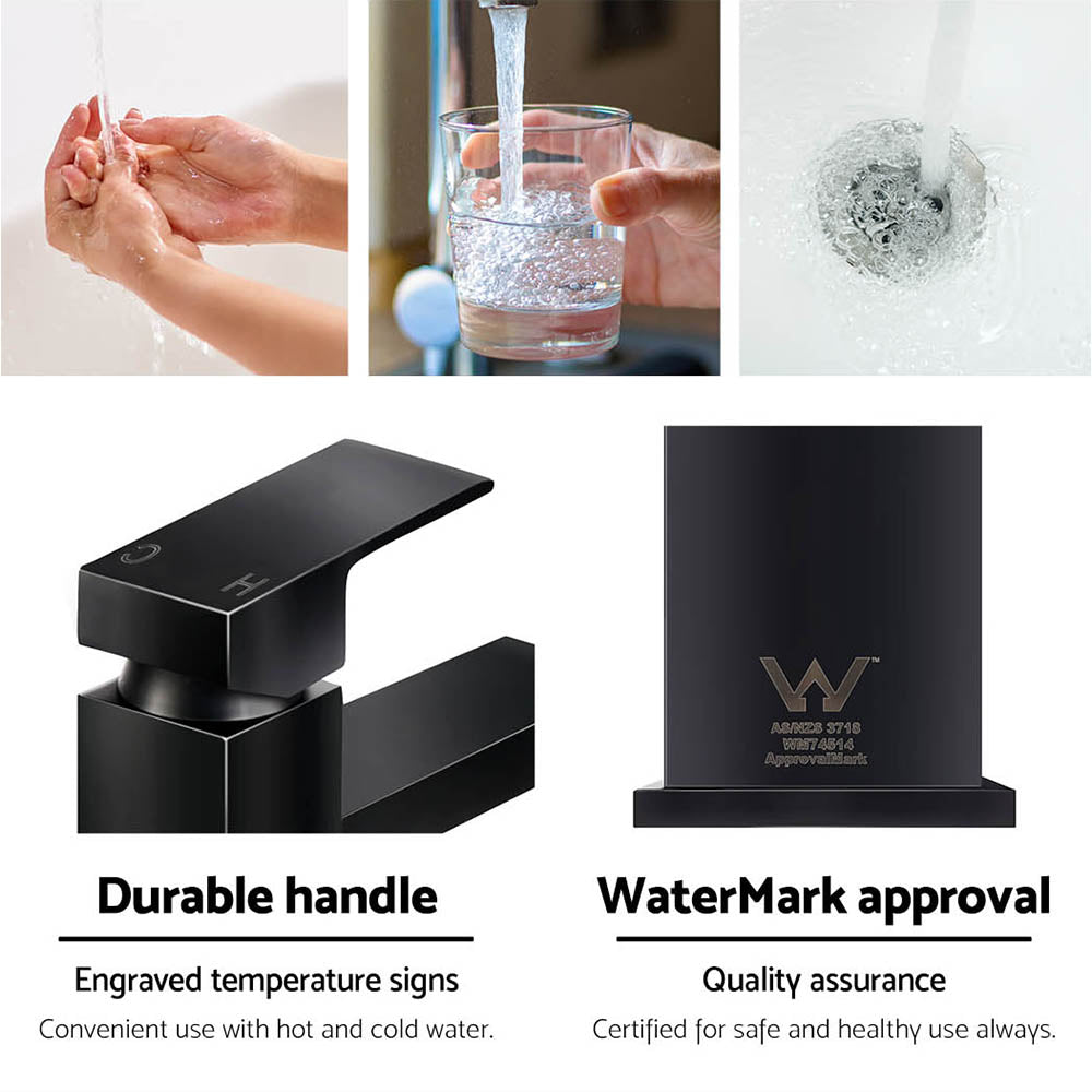 Marlook Bathroom Basin Mixer Tap Square Tall Faucet Vanity Laundry Black