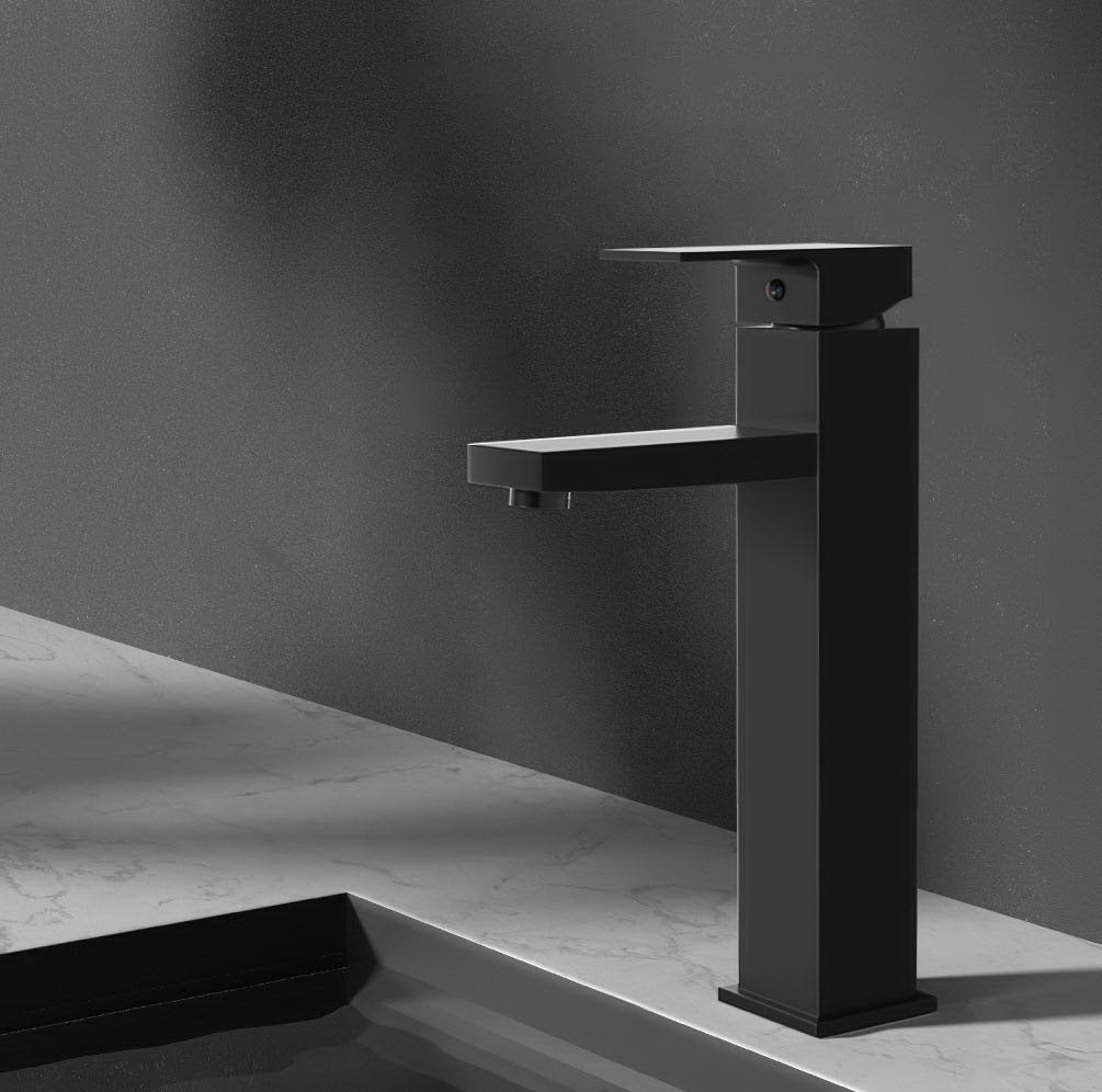 Marlook Bathroom Basin Mixer Tap Square Tall Faucet Vanity Laundry Black