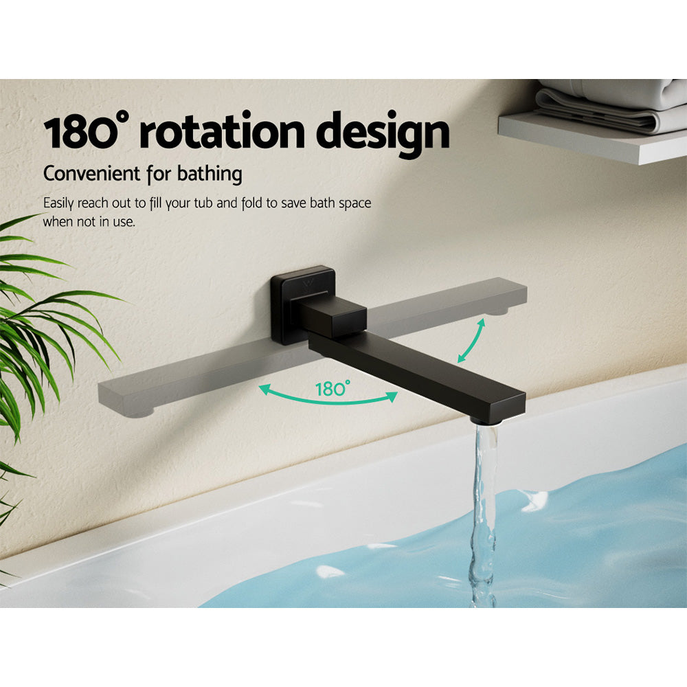 Marlook Bathroom Mixer Spout Wall Bath Tap Square Swivel Bathtub Black