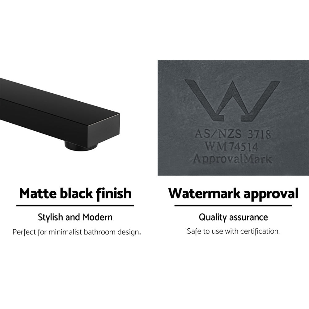 Marlook Bathroom Mixer Spout Wall Bath Tap Square Swivel Bathtub Black