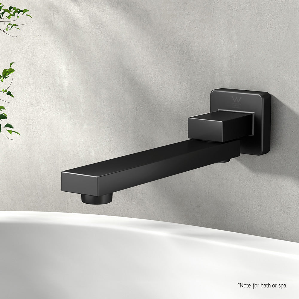 Marlook Bathroom Mixer Spout Wall Bath Tap Square Swivel Bathtub Black