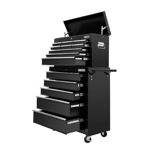 Marlook 14 Drawer Tool Box Cabinet Chest Mechanic Garage Storage Trolley Black