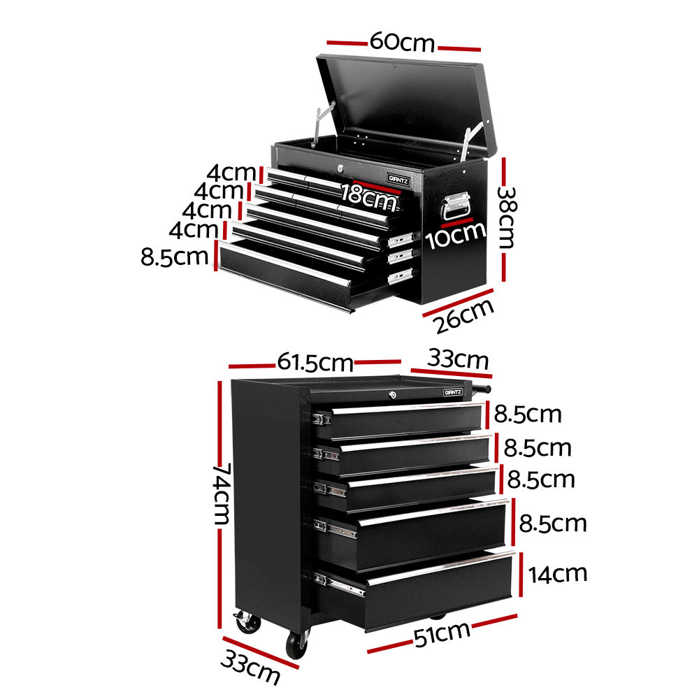 Marlook 14 Drawer Tool Box Cabinet Chest Mechanic Garage Storage Trolley Black