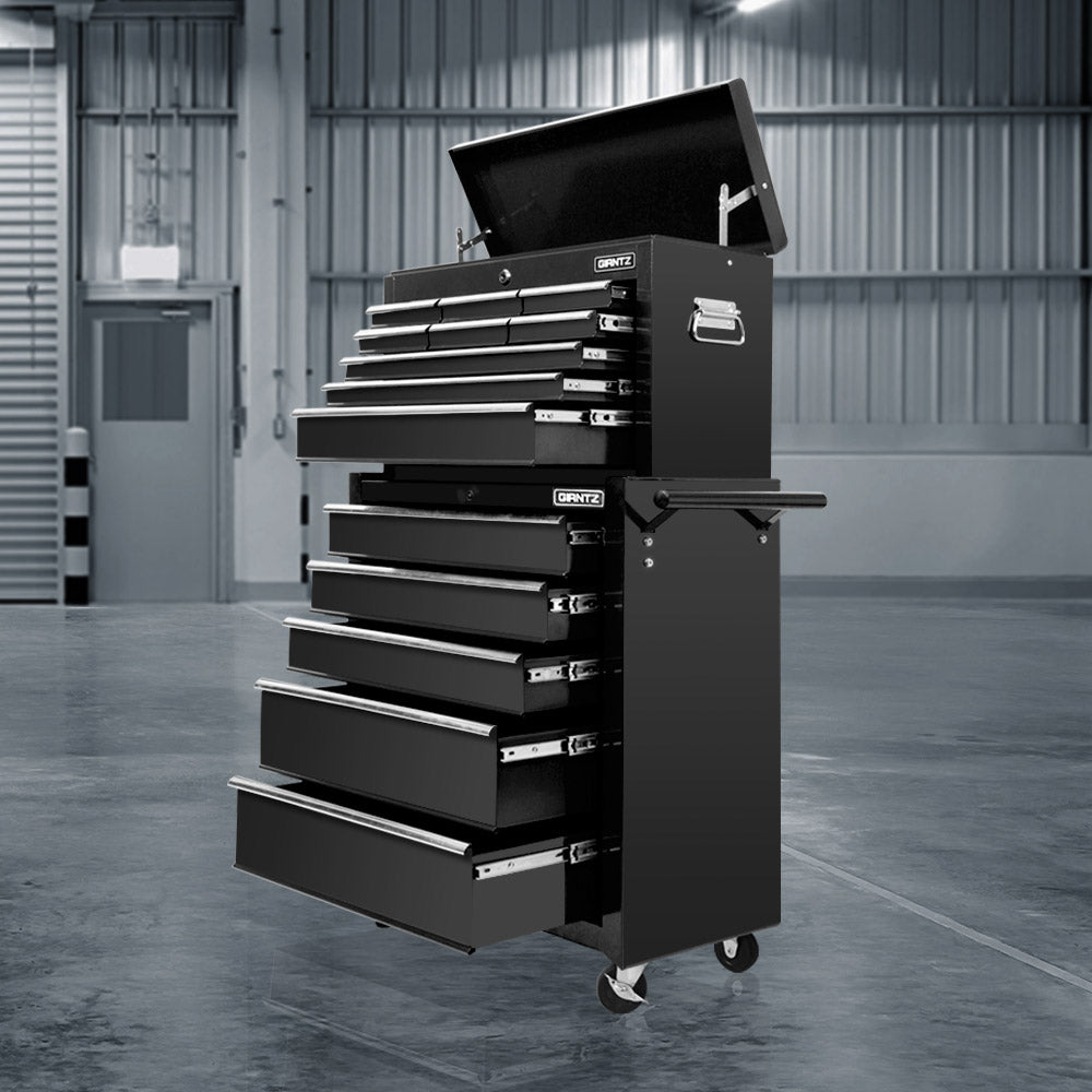 Marlook 14 Drawer Tool Box Cabinet Chest Mechanic Garage Storage Trolley Black