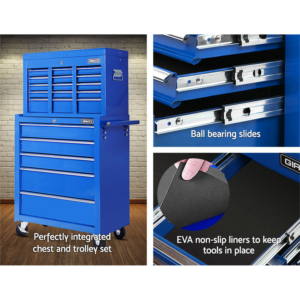 Marlook 14 Drawer Tool Box Cabinet Chest Mechanic Garage Storage Trolley Blue