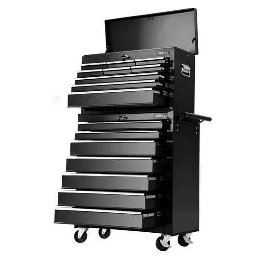 Marlook 16 Drawer Tool Box Cabinet Chest Trolley Toolbox Garage Storage Black