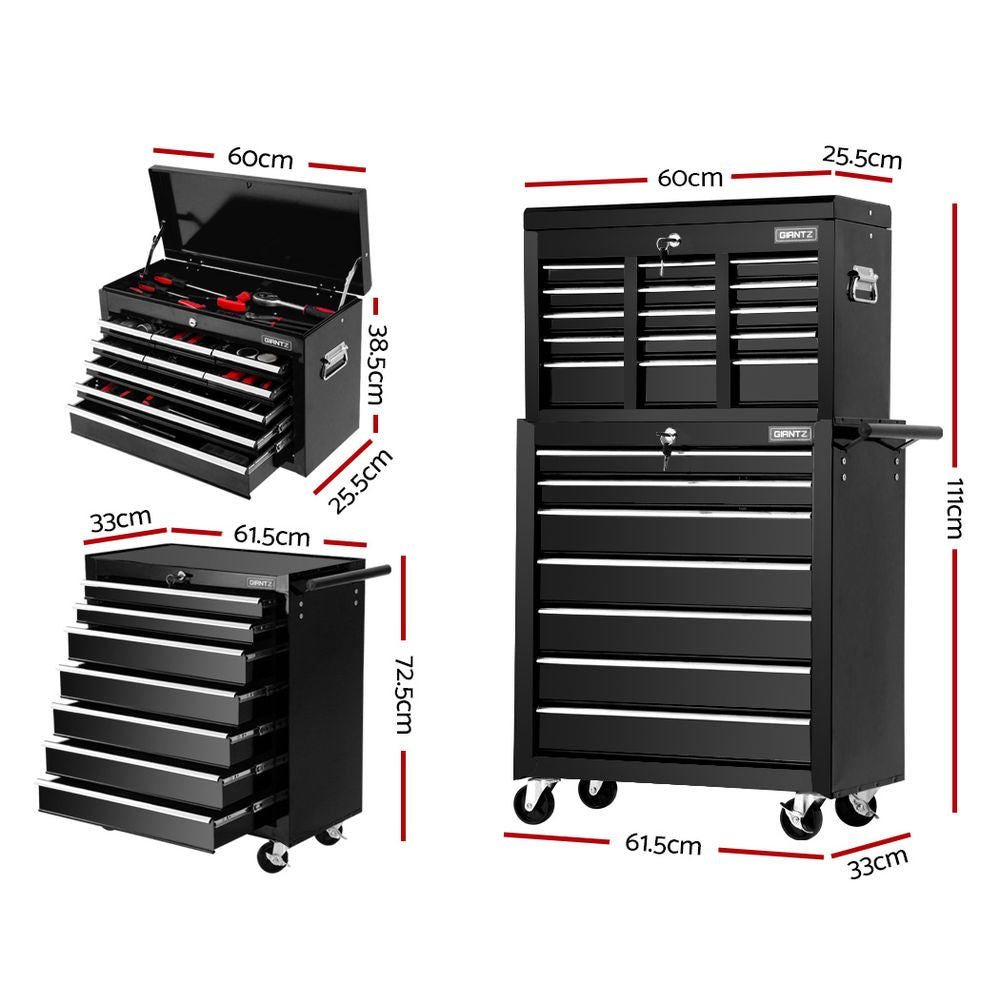 Marlook 16 Drawer Tool Box Cabinet Chest Trolley Toolbox Garage Storage Black