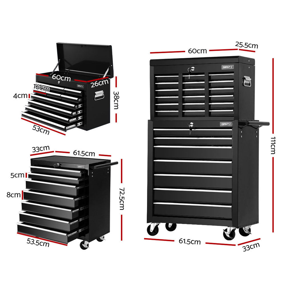 Marlook 17 Drawer Tool Box Cabinet Chest Trolley Toolbox Garage Storage Box Black