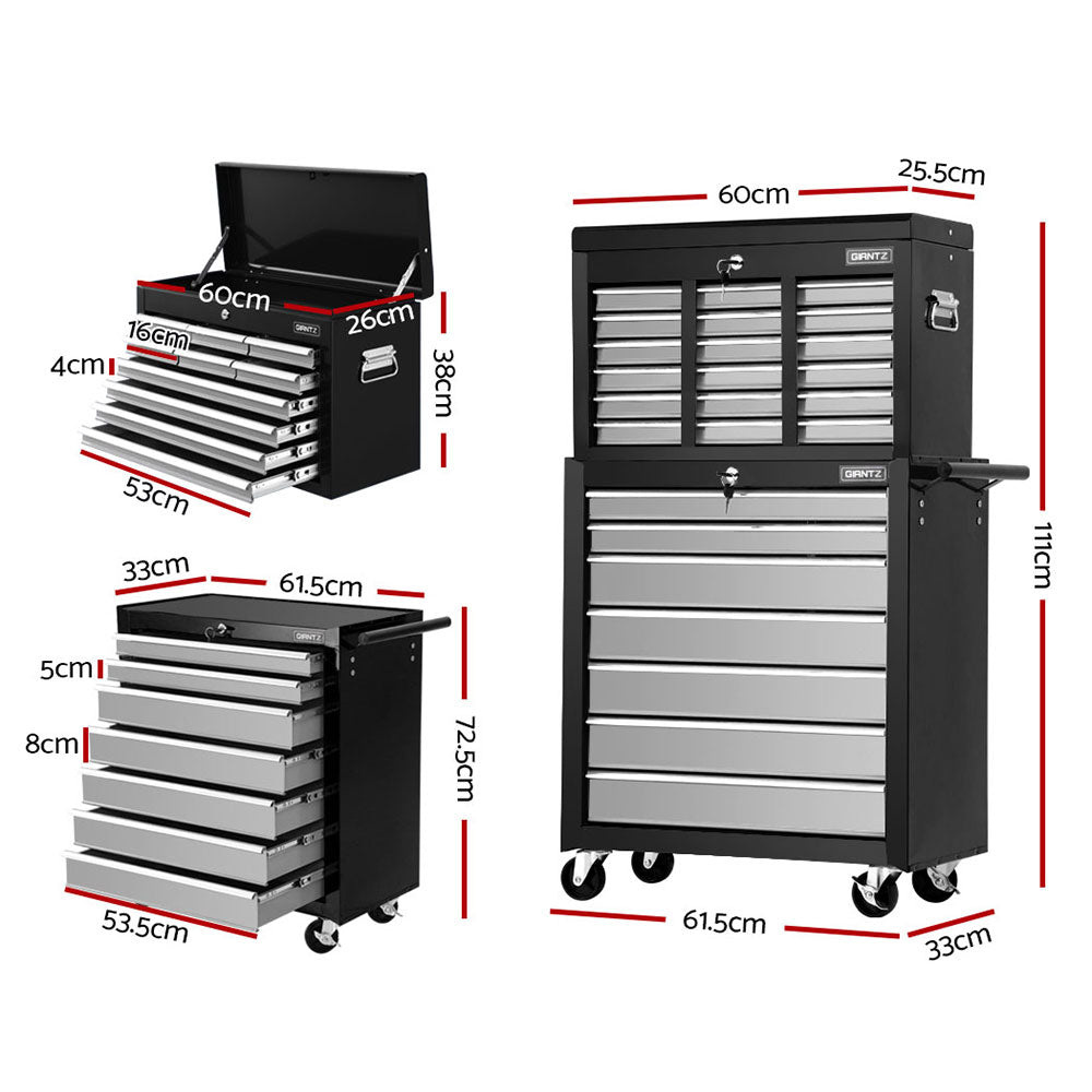 Marlook 17 Drawer Tool Box Cabinet Chest Trolley Toolbox Garage Storage Box Grey