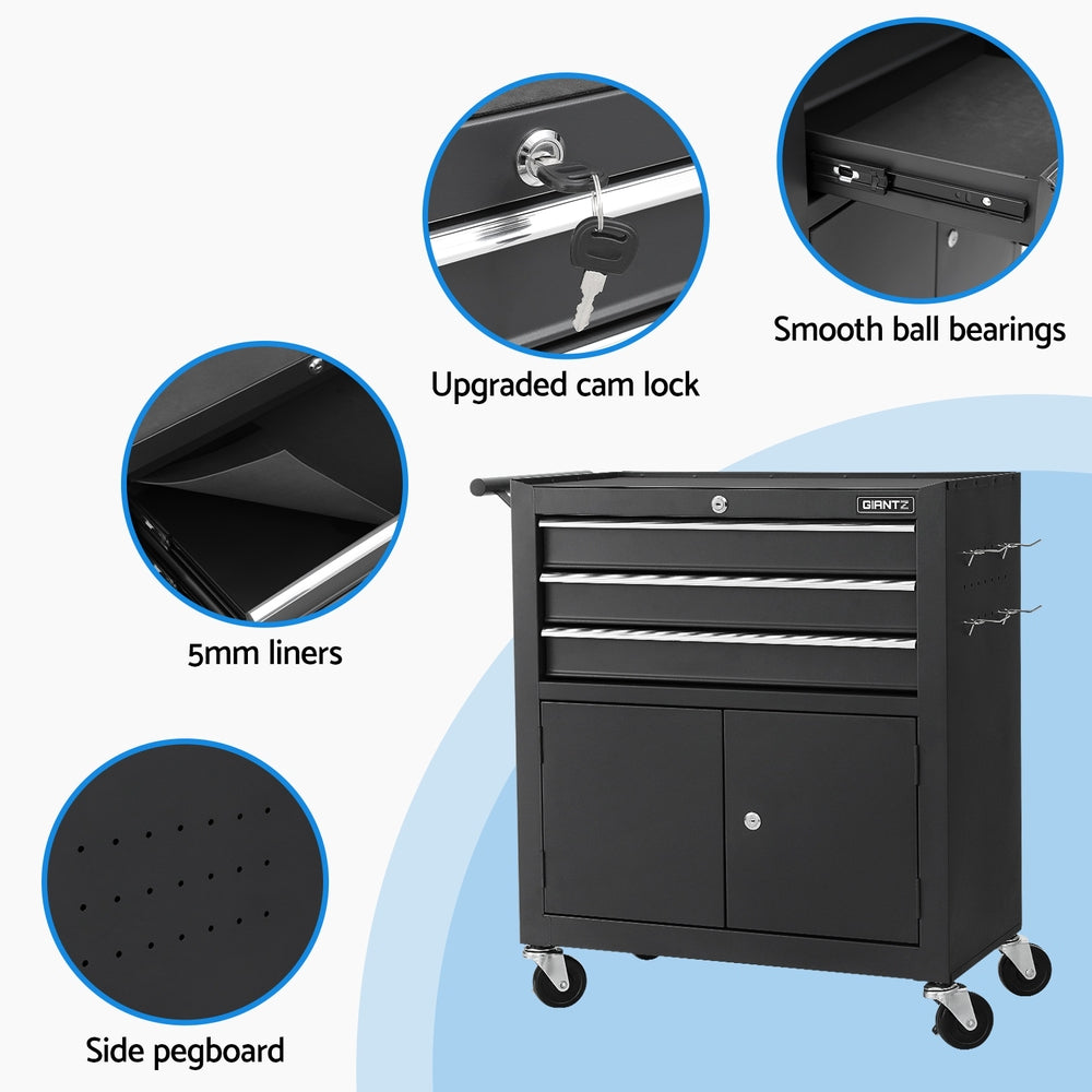 Marlook 3 Drawer Tool Box Chest Cabinet Toolbox Storage Garage Organiser Wheels