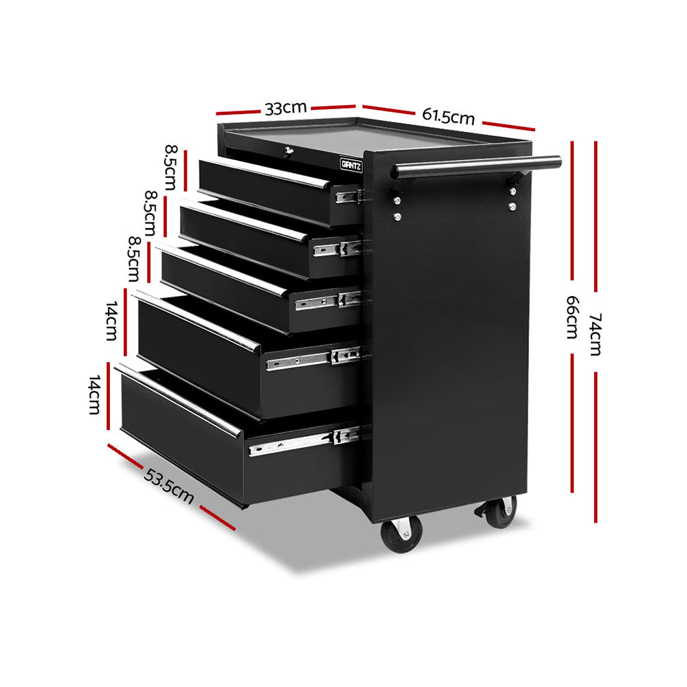 Marlook 5 Drawer Tool Box Cabinet Chest Trolley Box Garage Storage Toolbox Black