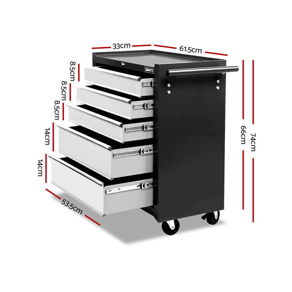 Marlook 5 Drawer Tool Box Cabinet Chest Trolley Box Garage Storage Toolbox Grey