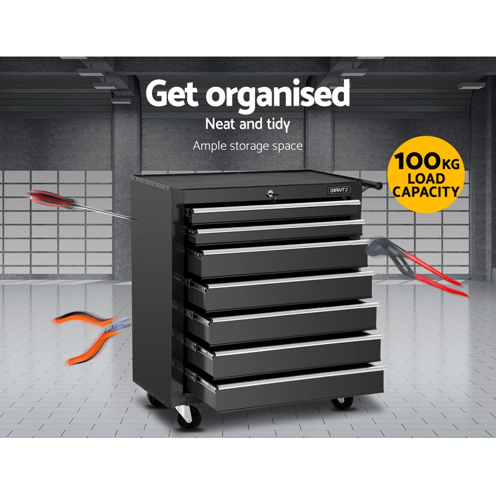 Marlook 7 Drawer Tool Box Cabinet Chest Trolley Storage Garage Toolbox Black