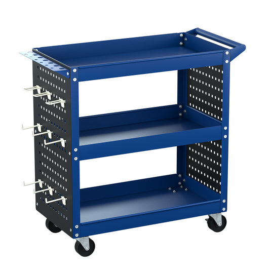 Marlook 3-Tier Tool Cart Storage Trolley Workshop Garage Pegboard Hooks Blue