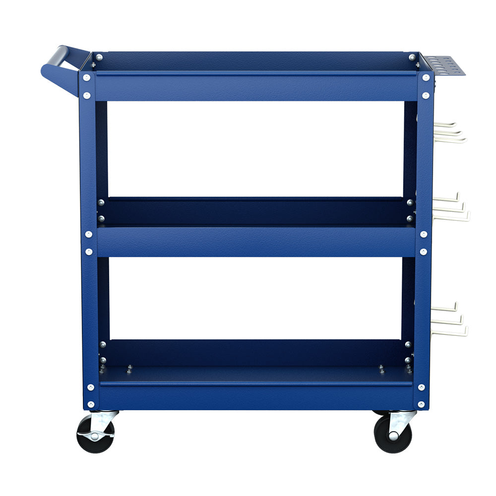 Marlook 3-Tier Tool Cart Storage Trolley Workshop Garage Pegboard Hooks Blue