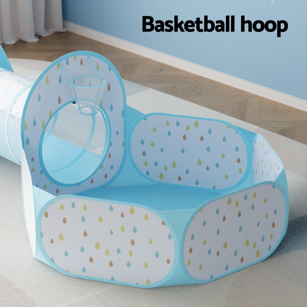 Marlook Kids Play Tent Pop Up Playhouse Ball Pit Tunnel Basketball Hoop Blue