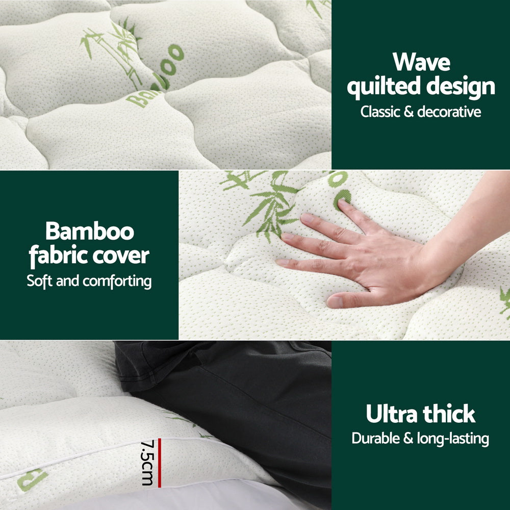Marlook Bedding Mattress Topper Pillowtop Bamboo 7.5cm King Single