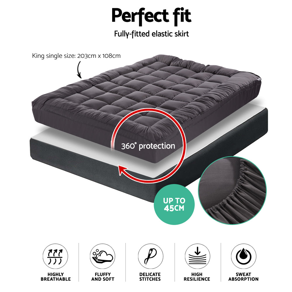 Marlook Bedding Mattress Topper Pillowtop Bamboo Charcoal King Single