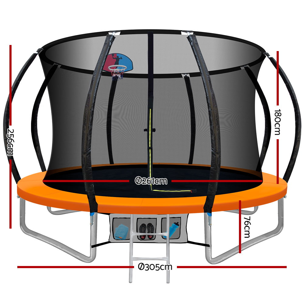 Marlook 10FT Trampoline for Kids w/ Ladder Enclosure Safety Net Rebounder Orange